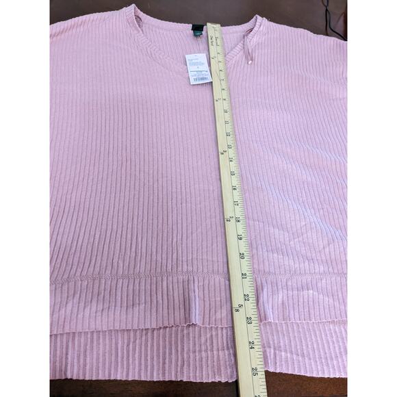 Wild Fable Oversize Sweater L Pink Ribbed Knit Hi Low Boxy Side Slit V Neck Top - Picture 7 of 13
